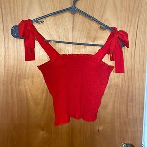 self tie red crop top